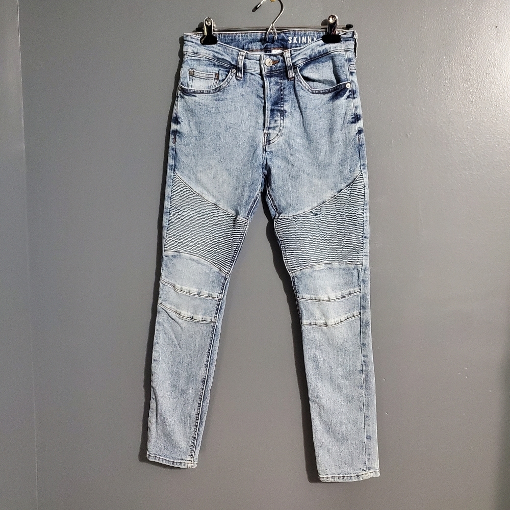 H&M Divided Mens Blue Skinny Jeans Ribbed Thighs Size 29/30